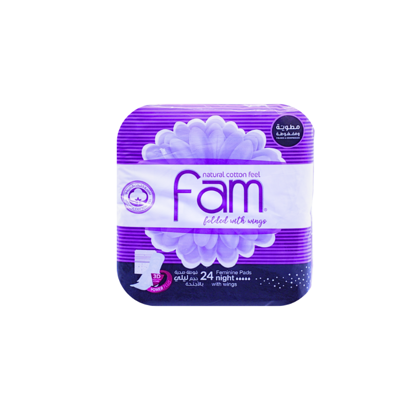 FAM PADS FOLDED W\WINGS NIGHT 24PADS null