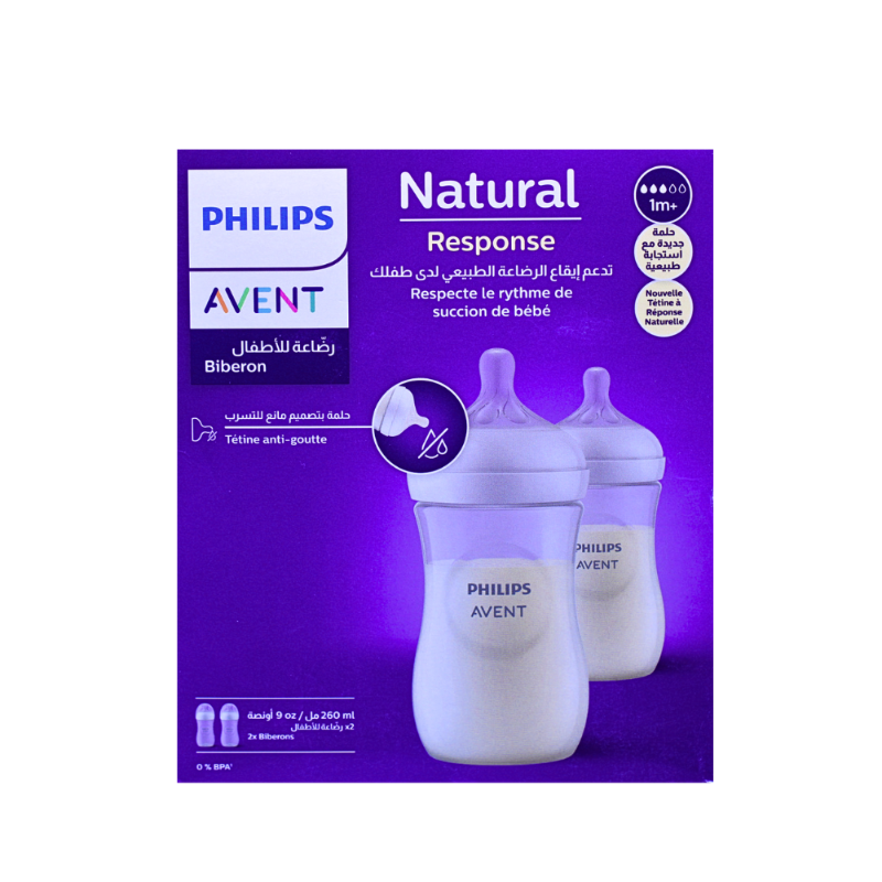 AVENT NATURAL BOTTLE PLASTIC M FLOW +1M 2×260ML