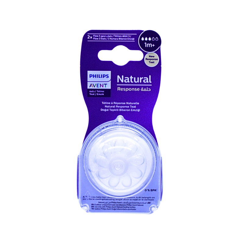 AVENT TEAT SILICONE NATURAL +1M 3 FLOW 2PCS