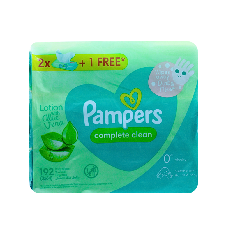 PAMPERS BABY WIPES COMPLETE CLEAN ALOE 3×64WIPES
