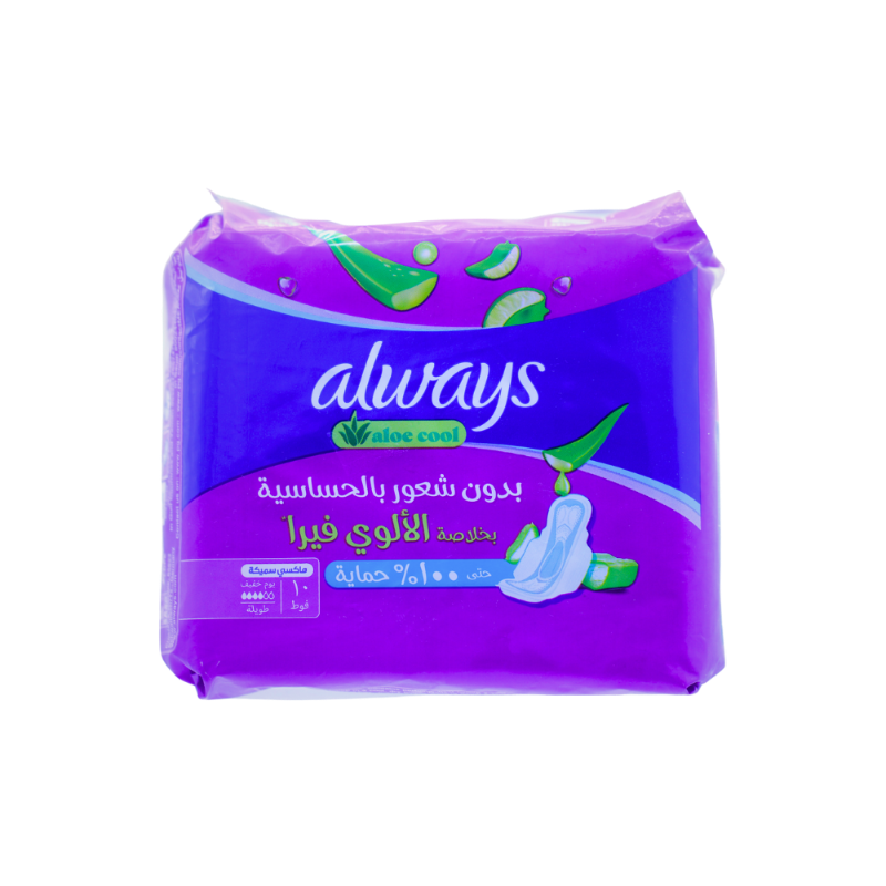 أولويز فوط صحية نسائية ماكسي سميكة كلين اند دراي بالأجنحة - 10 فوط