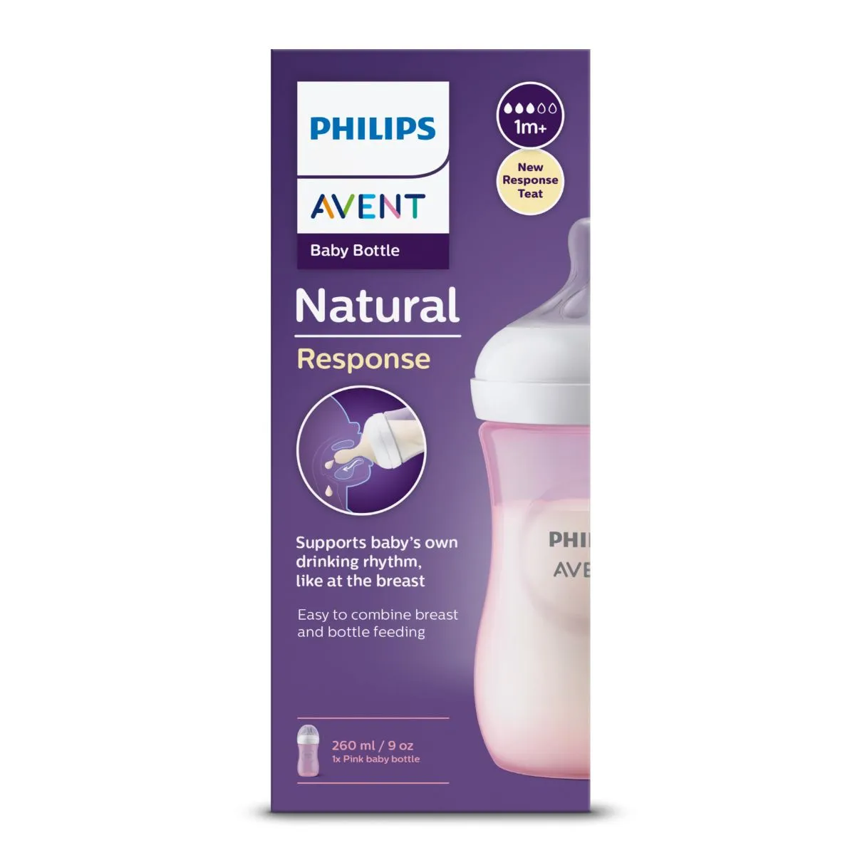 PHILIPS AVENT BOTTLE NATURAL PINK +1M 260ML