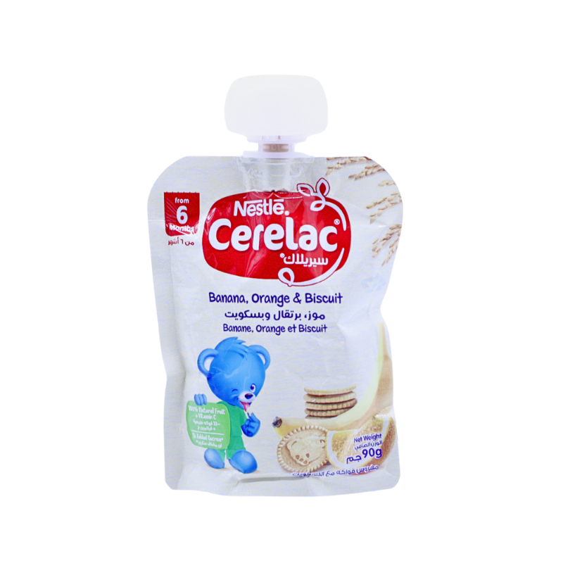 CERELAC PUREE BANANA APPLE ORANGE BISCUIT 6M 90G