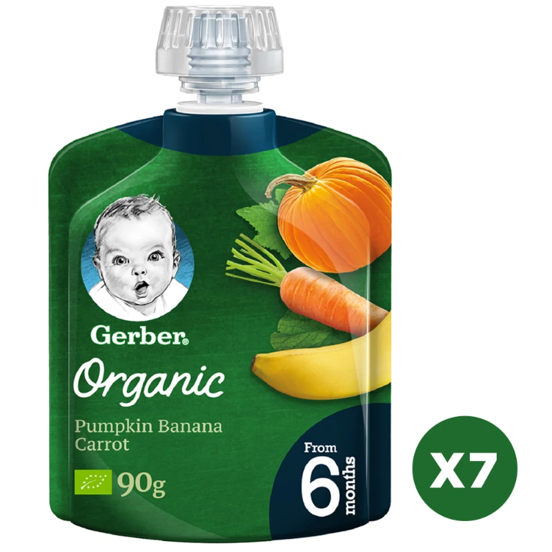 GERBER ORGANIC PUREE PUMPKIN BANANA CARROT 6M 90G