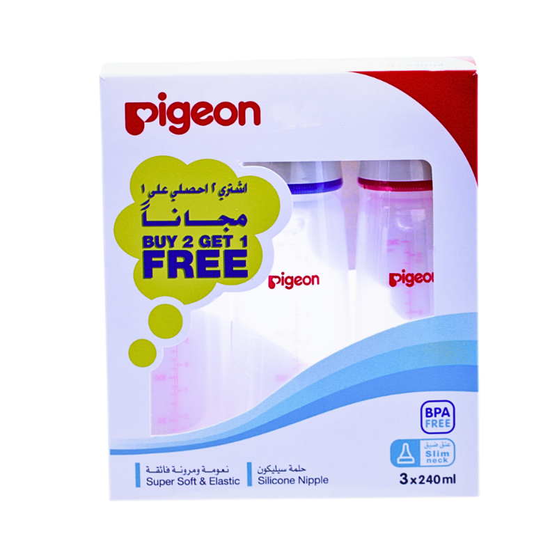PIGEON BOTTLE PLASTIC SLIM NECK 3×240ML