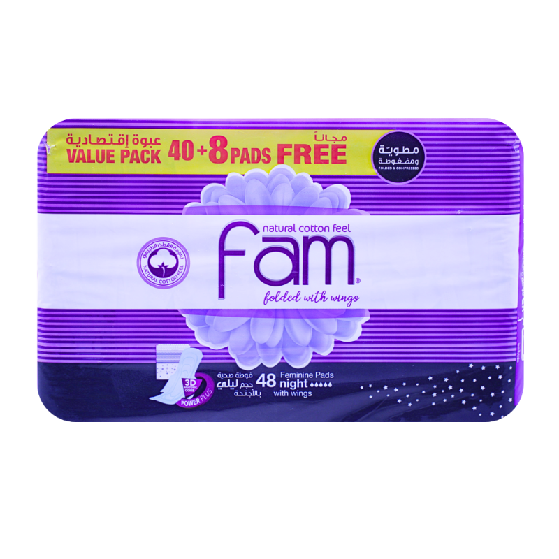 FAM PADS FOLDED W\WINGS NIGHT 48PADS null