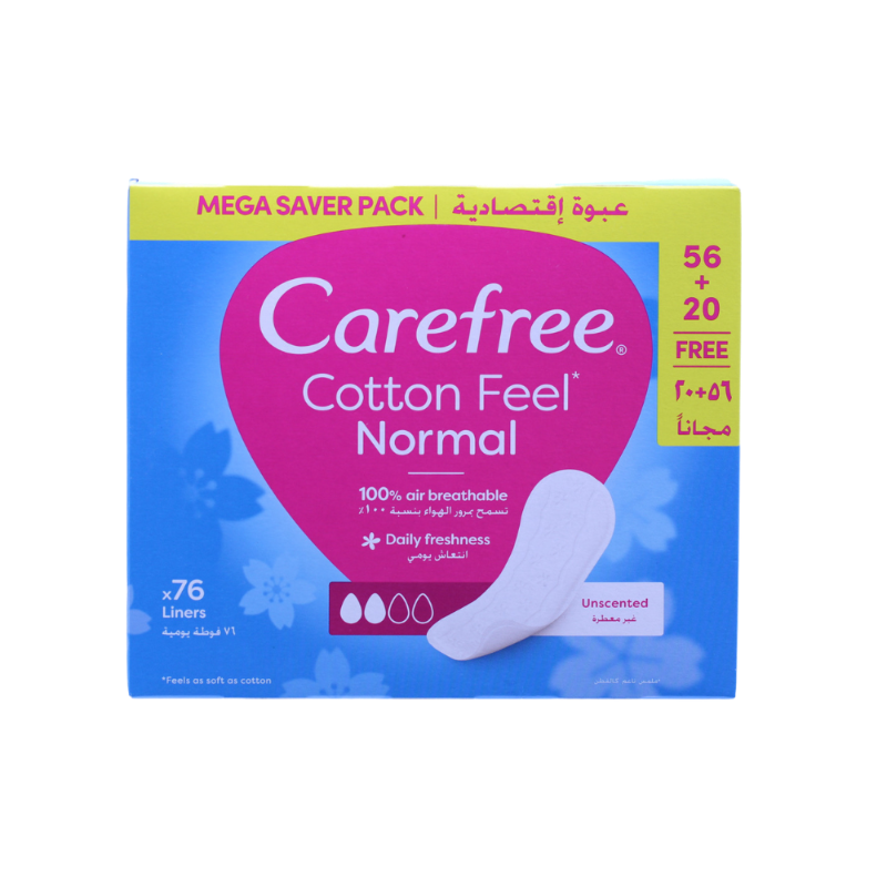 CAREFREE PANTYLINERS UNSCENTED NORMAL SIZE 76PCS null