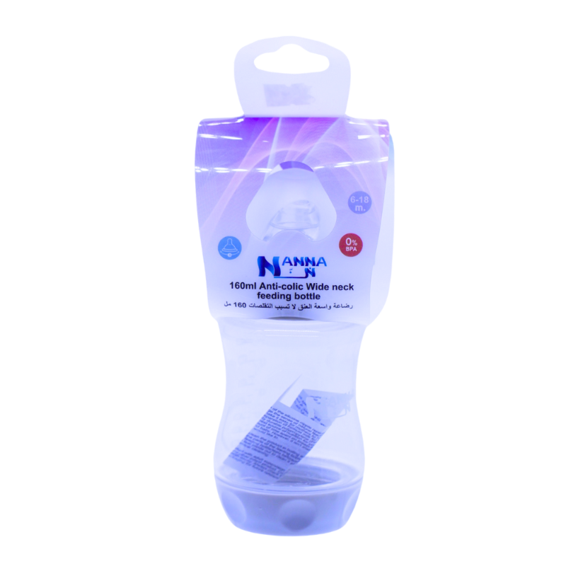 NANNA BOTTLE PLASTIC ANTI-COLIC WIDE 6-18M 160ML