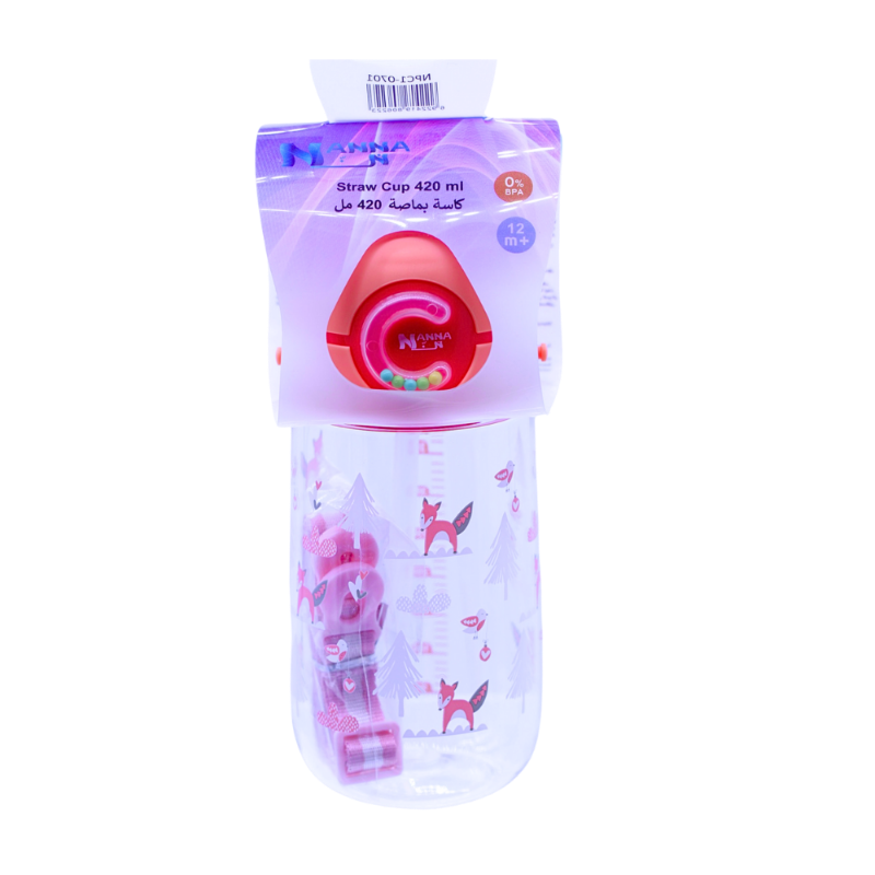 NANNA STRAW CUP +12M PINK+PRINTS  420ML