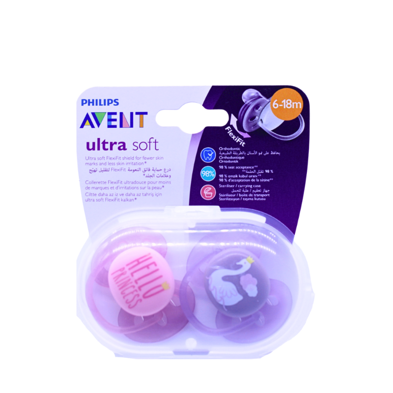 AVENT ULTRA SOFT SOOTHER SILICONE 6-18M GIRLS 2PCS