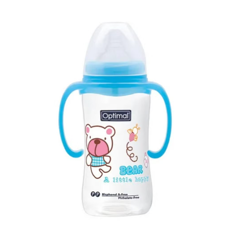 Optimal Wide Neck Feeding Bottle-Handle 300Ml Blue