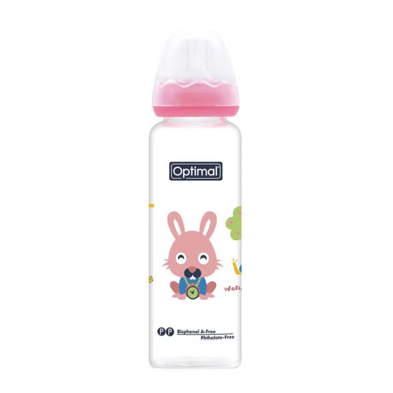 Optimal Glass Feeding Bottle 240 Ml Pink