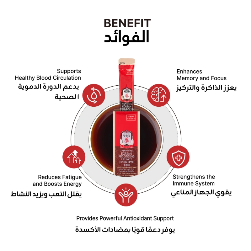 جنغ كوان جانغ مستخلص الجينسنغ الكوري الاحمر لكل الاوقات 1000 10مل×20 كيس جنغ كوان جانغ مستخلص الجينسنغ الكوري الاحمر لكل الاوقات 1000 10مل×20 كيس