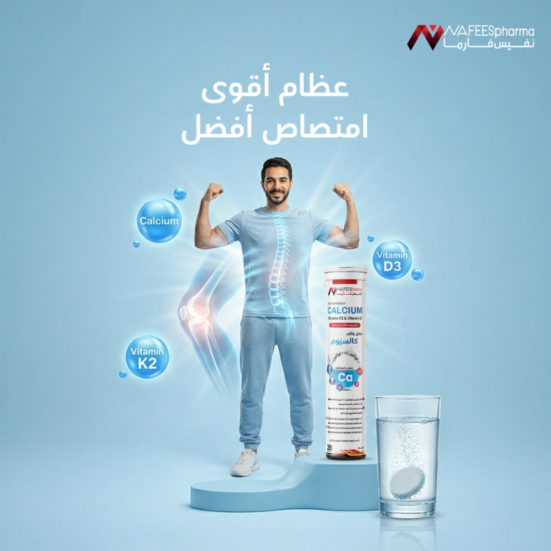 نفيس فارما كالسيوم فيتامين ك2+د 20 قراص فوار