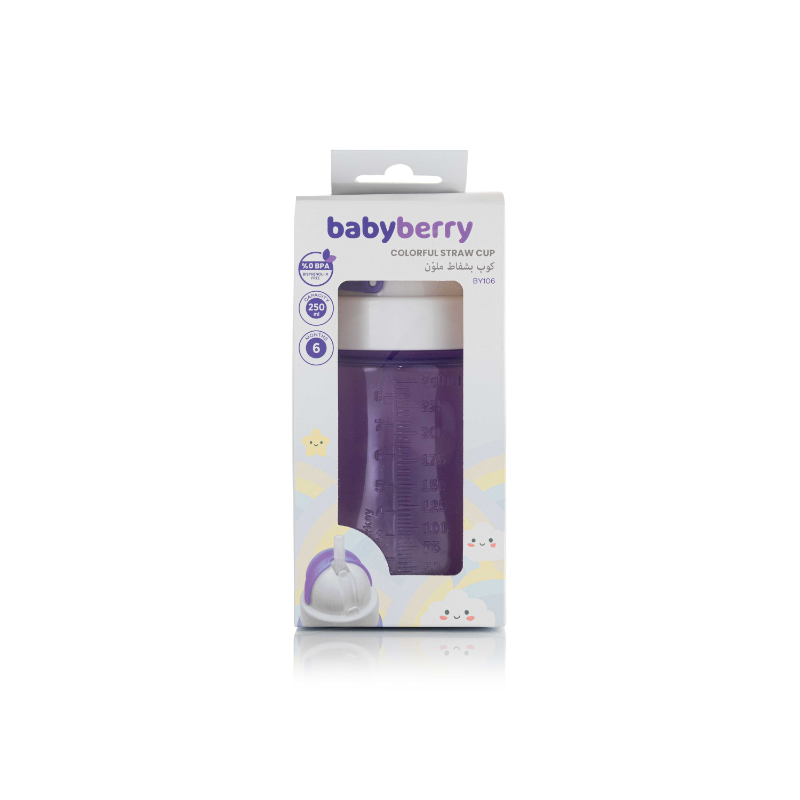 BABYBERRY COLORFUL PLAS STRAW CUP 6M 250ML