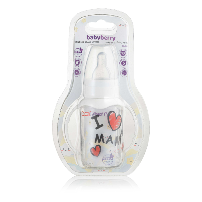 BABYBERRY GLASS BOTTLE W\HAND MAMA 0-6M 125ML BABYBERRY GLASS BOTTLE W\HAND MAMA 0-6M 125ML