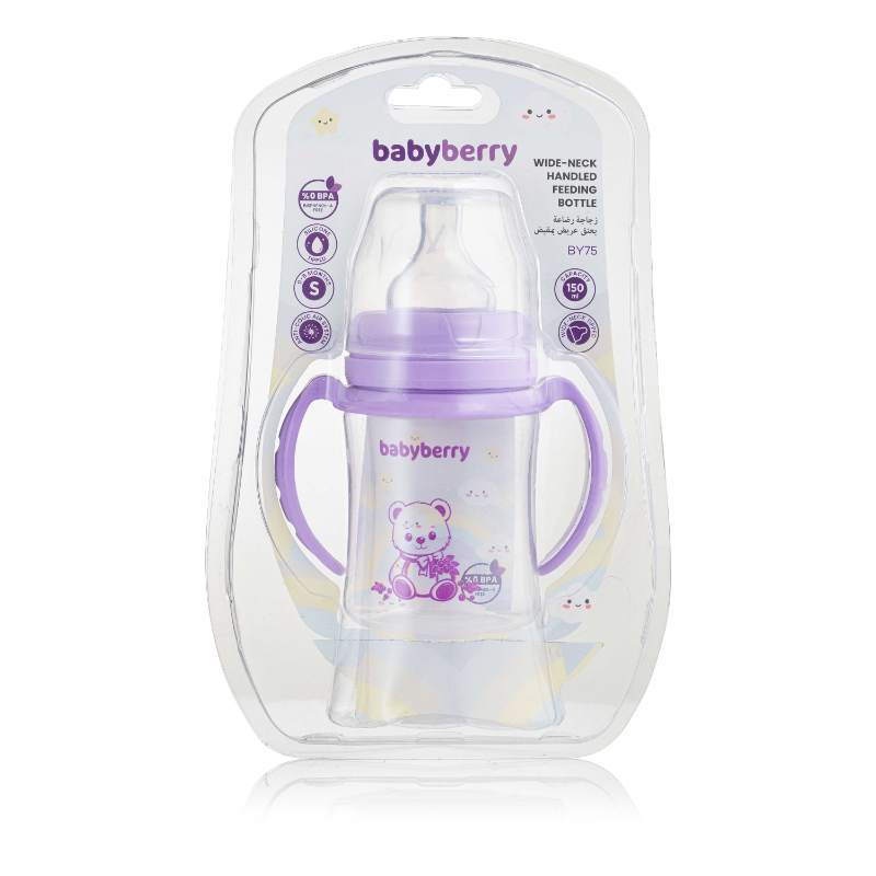 BABYBERRY PLAS BOTTLE W\HAND WIDE NECK 0-6M 150M