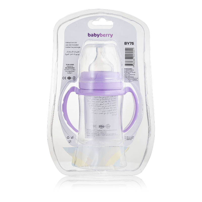 BABYBERRY PLAS BOTTLE W\HAND WIDE NECK 0-6M 150M