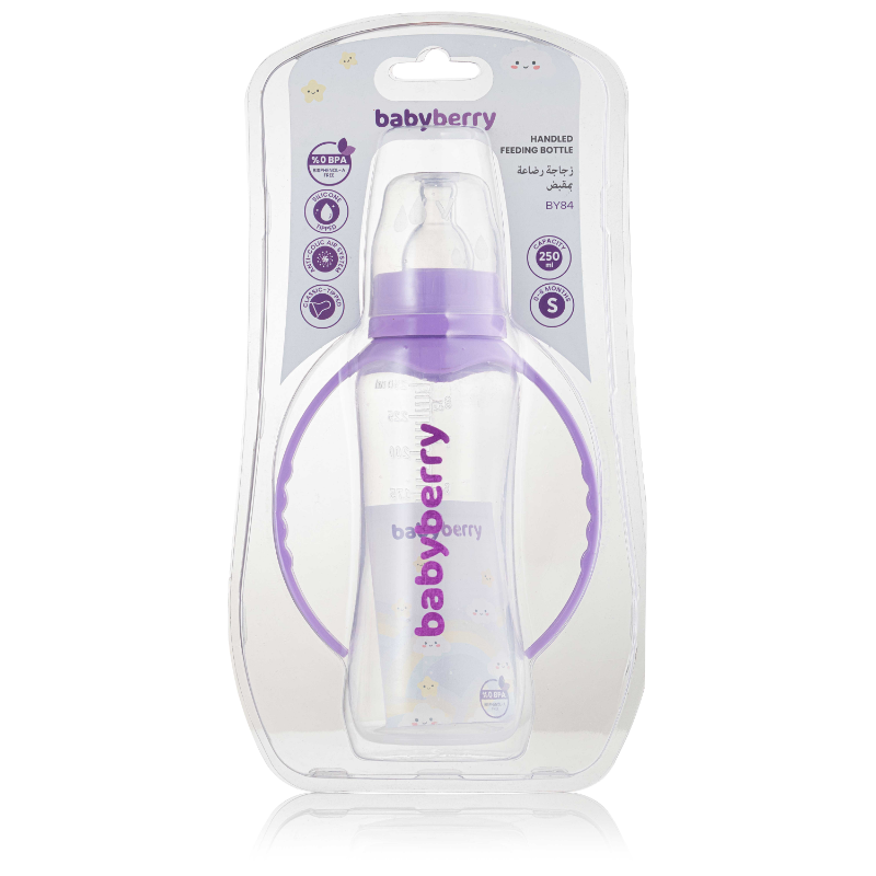 BABYBERRY PLAS BOTTLE WITH HANDLE 0-6M 250ML