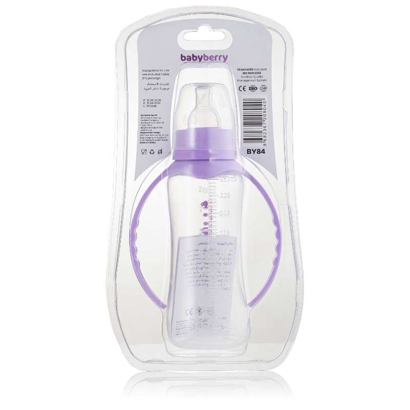 BABYBERRY PLAS BOTTLE WITH HANDLE 0-6M 250ML