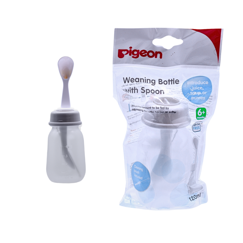 PIGEON FEEDER PLASTIC BOTTLE W\SPOON +6M 120ML