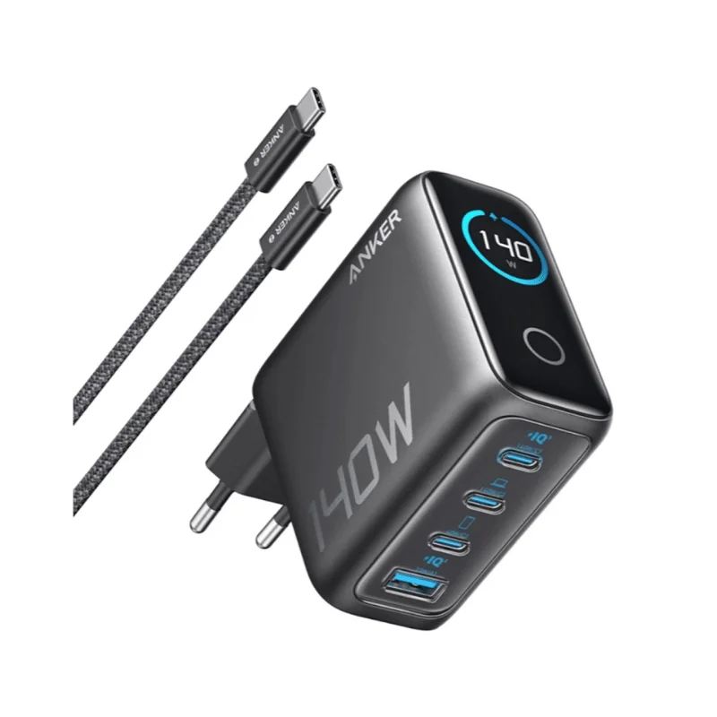 شاحن أنكر 140 واط 4 منافذ PD 3.1 USB-C - رمادي | تقنية GaN الفعّالة