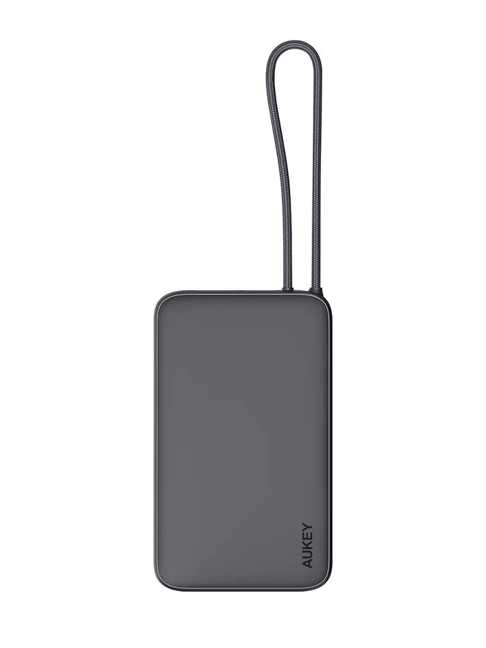 أوكي سبارك سلينج لايت باور بانك نحيف 10,000 مللي أمبير بقدرة 15 واط مع كابل USB-C مدمج - أسود | PB-Y53
