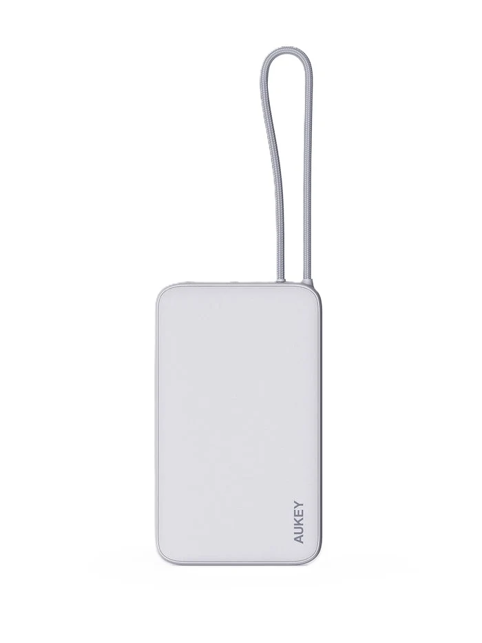 أوكي سبارك سلينج لايت باور بانك نحيف 10,000 مللي أمبير بقدرة 15 واط مع كابل USB-C مدمج - ابيض | PB-Y53