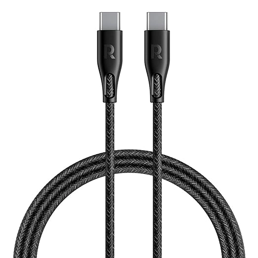 راف باور كابل USB-C to USB-C بقدرة 60 واط، بطول 1.2 متر، مضفر من النايلون - أسود | RP-CB1029 راف باور كابل USB-C to USB-C بقدرة 60 واط، بطول 1.2 متر، مضفر من النايلون - أسود | RP-CB1029