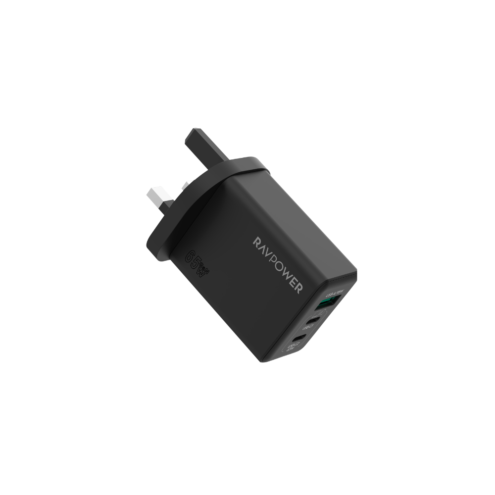 RavPower Wall Charger 65w 3-port PD Pioneer with 100W  C-C Cable - Black | RP-PC1035