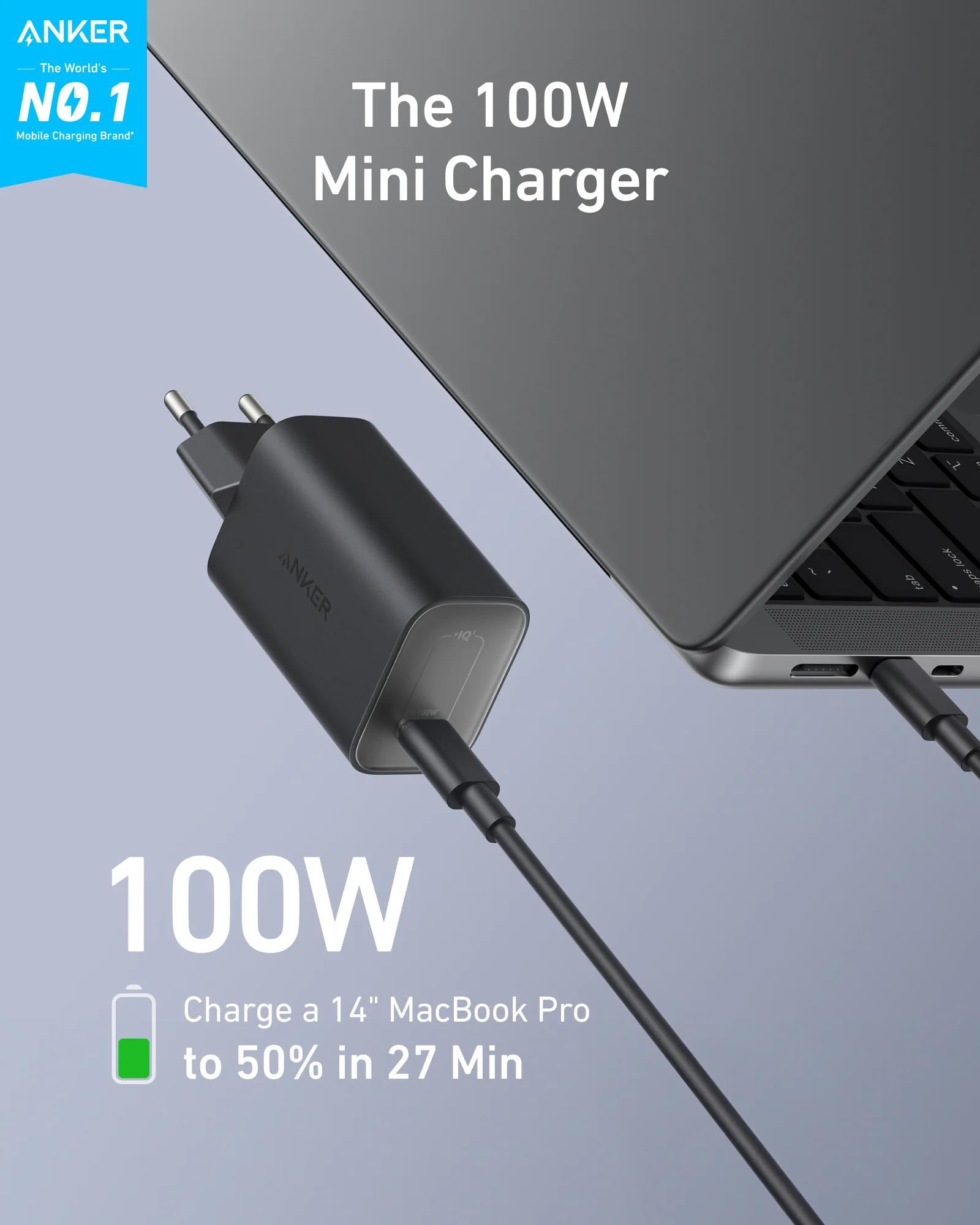 Anker Nano Charger 100W With USB-C Cable 6ft Black | B2679G11