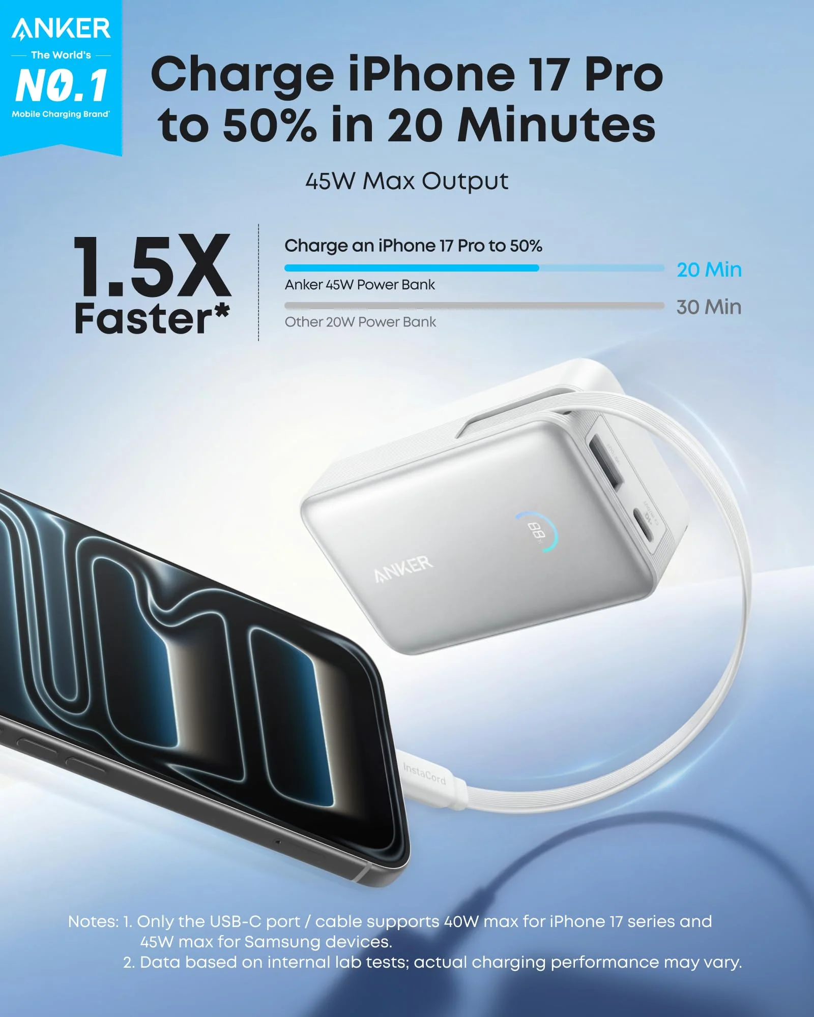 Anker Nano Power Bank 10,000mAH 45W, Built-In Retractable USB-C Cable - White | A1638H21 Anker Nano Power Bank 10,000mAH 45W, Built-In Retractable USB-C Cable - White | A1638H21