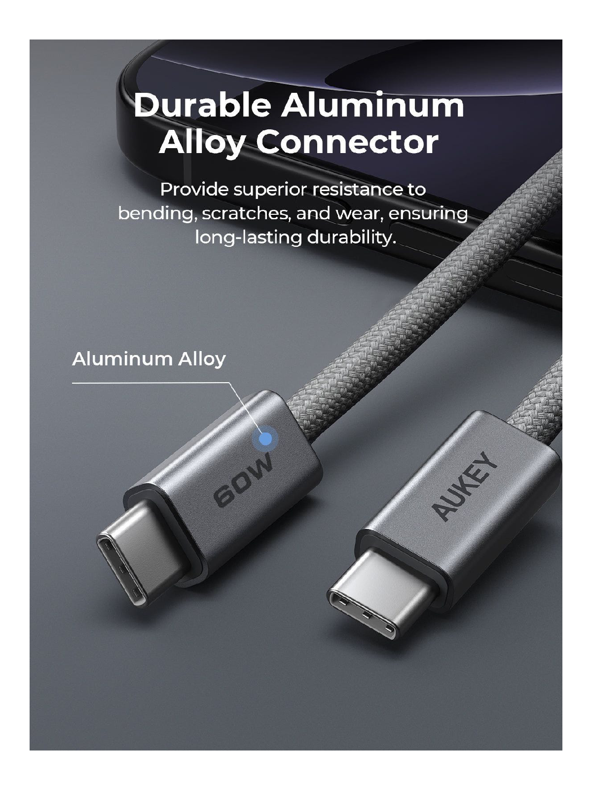 أوكي سيركلت بلينك كابل USB-C إلى USB-C بقدرة 60 واط بطول 1 متر - رمادي | CB-DCC061-GY