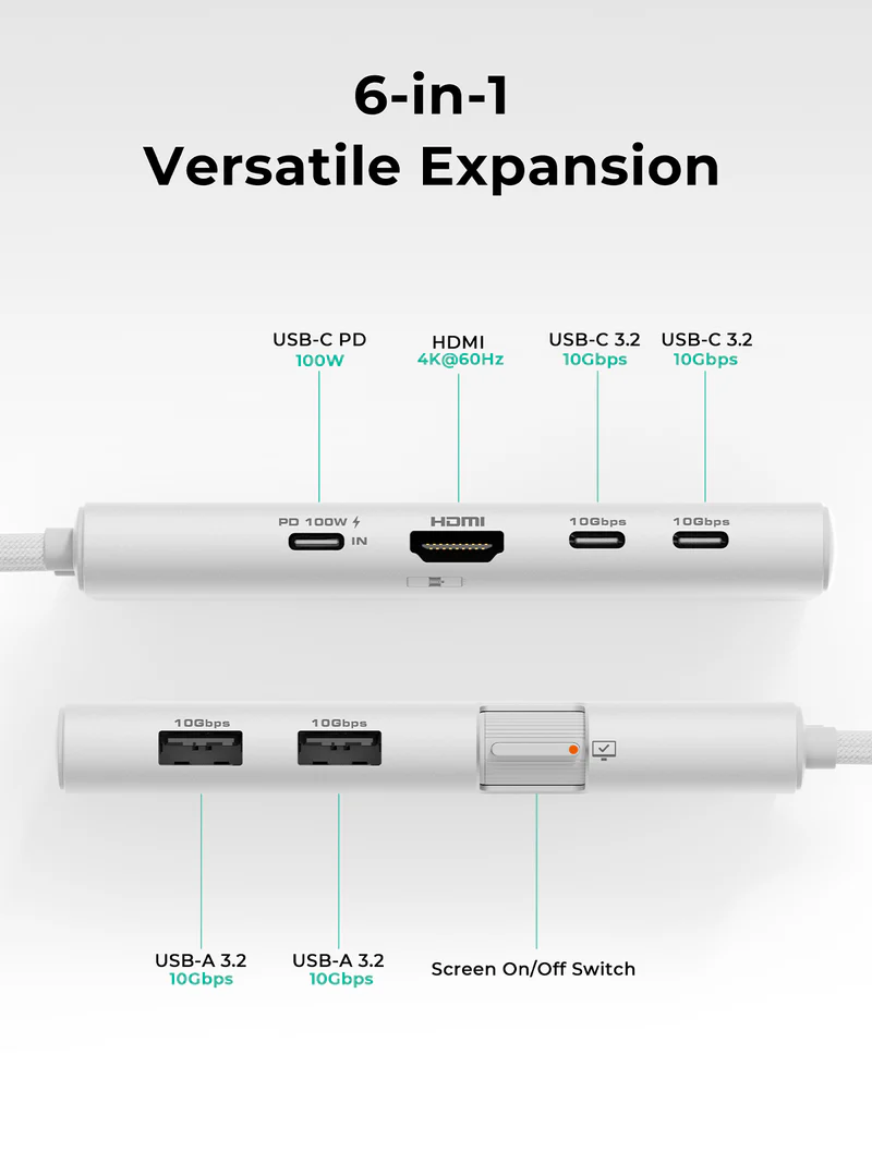 Aukey OfficeDok 6-in-1 USB-C Hub - Gray | UH-CUH02 Aukey OfficeDok 6-in-1 USB-C Hub - Gray | UH-CUH02