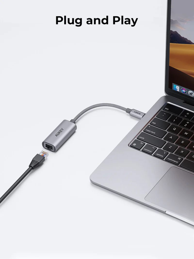 Aukey USB-C to Ethernet Hub Adapter - Gray Aukey USB-C to Ethernet Hub Adapter - Gray