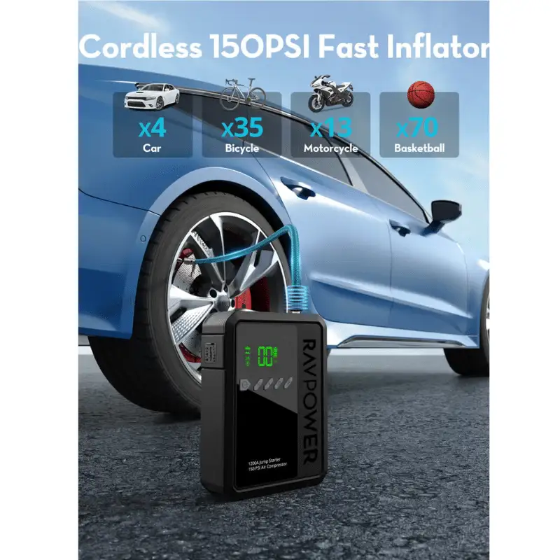 RavPower Car Jump Starter with Air Compressor 8000mAh 29.6Wh - Black | RP-PB1240