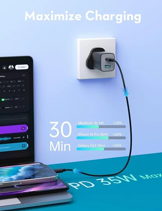 RavPower Pioneer Wall Charger 35W PD 2-Port - Black | RP-PC1046