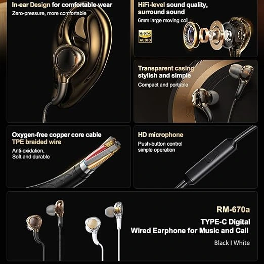 Remax Wired Earphone 3.5mm 1.2 Meter - Black | RM-670