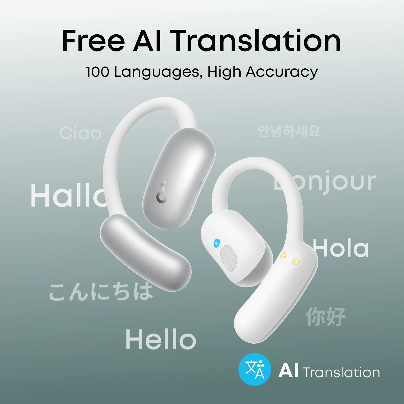 Anker Soundcore AeroFit 2 AI Open-Ear Earbuds - White | Etisal Stores