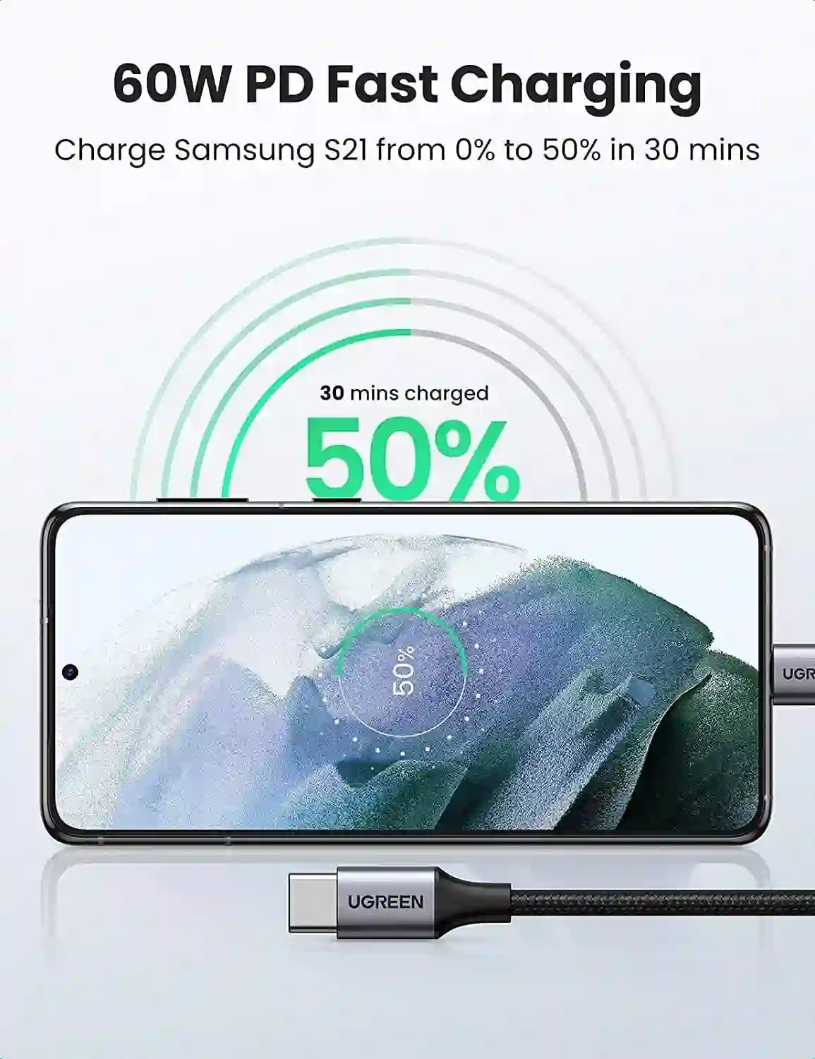 Ugreen USB-C to USB-C Cable 60W Braided 2M - Black