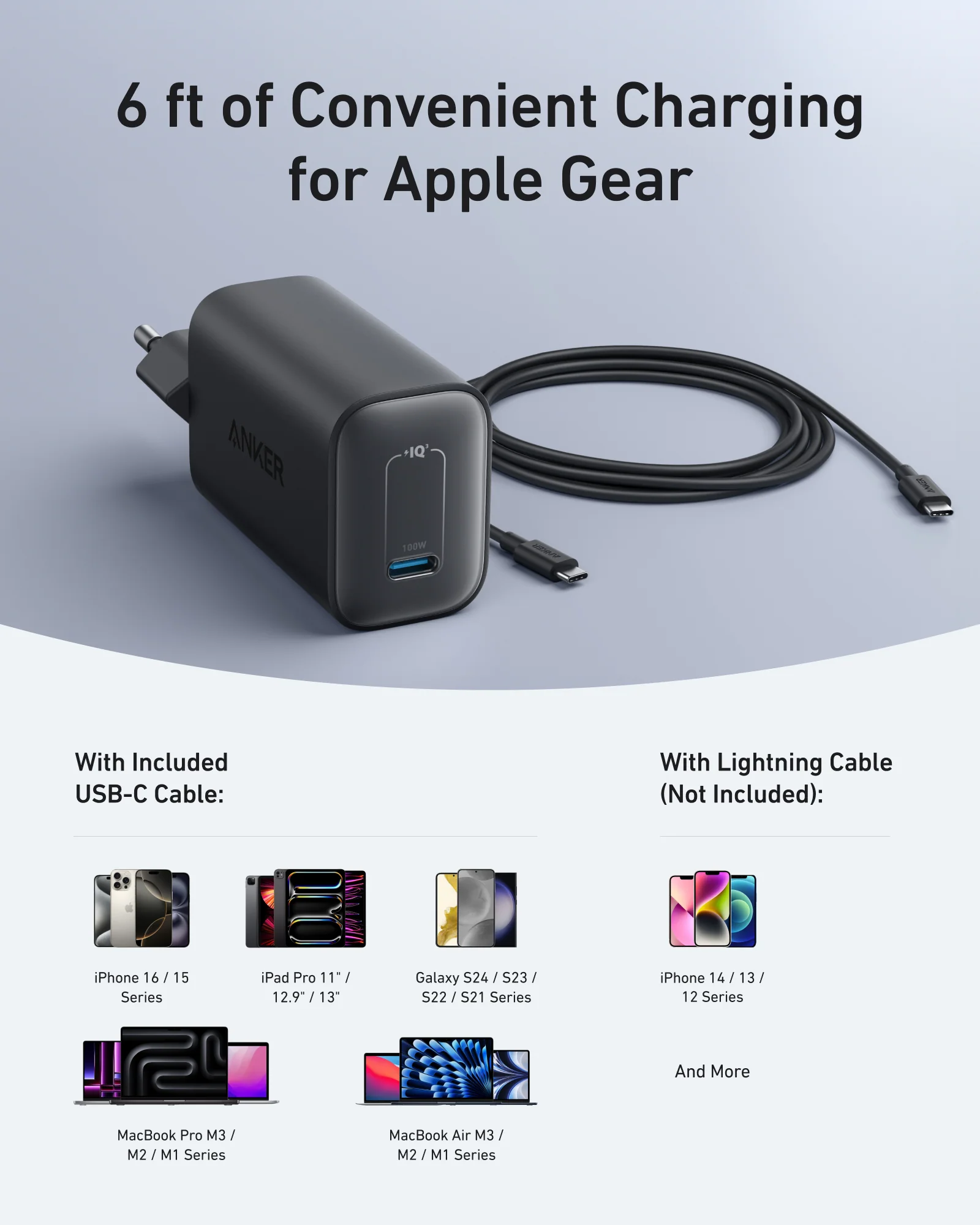 شاحن أنكر نانو بقدرة 100 واط مع كابل USB-C بطول 6 قدم - أسود | B2679G11 شاحن أنكر نانو بقدرة 100 واط مع كابل USB-C بطول 6 قدم - أسود | B2679G11