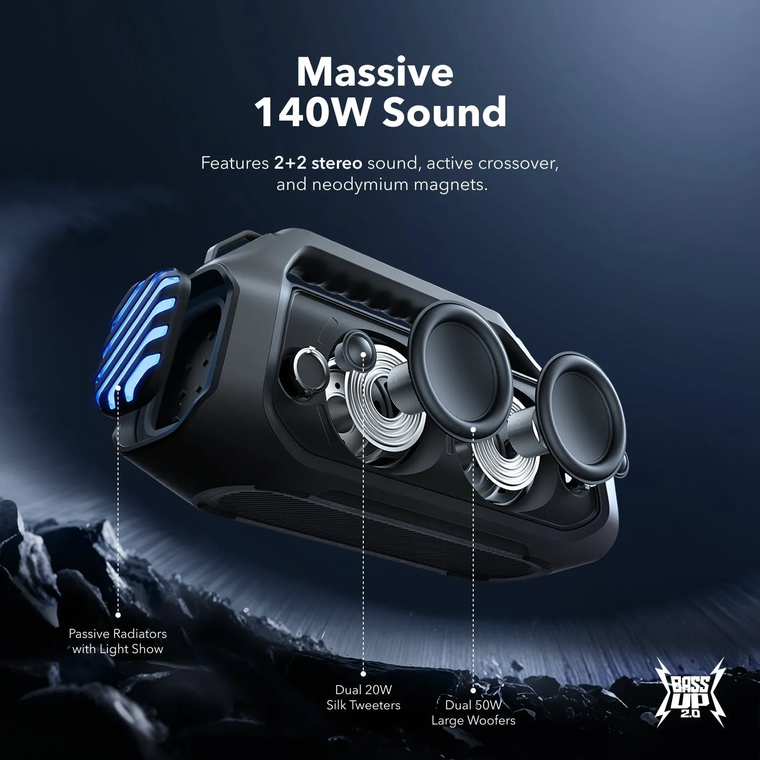 Anker Soundcore Boom 2 Plus 140W Portable Bluetooth Speaker - Black | A3134011 Anker Soundcore Boom 2 Plus 140W Portable Bluetooth Speaker - Black | A3134011
