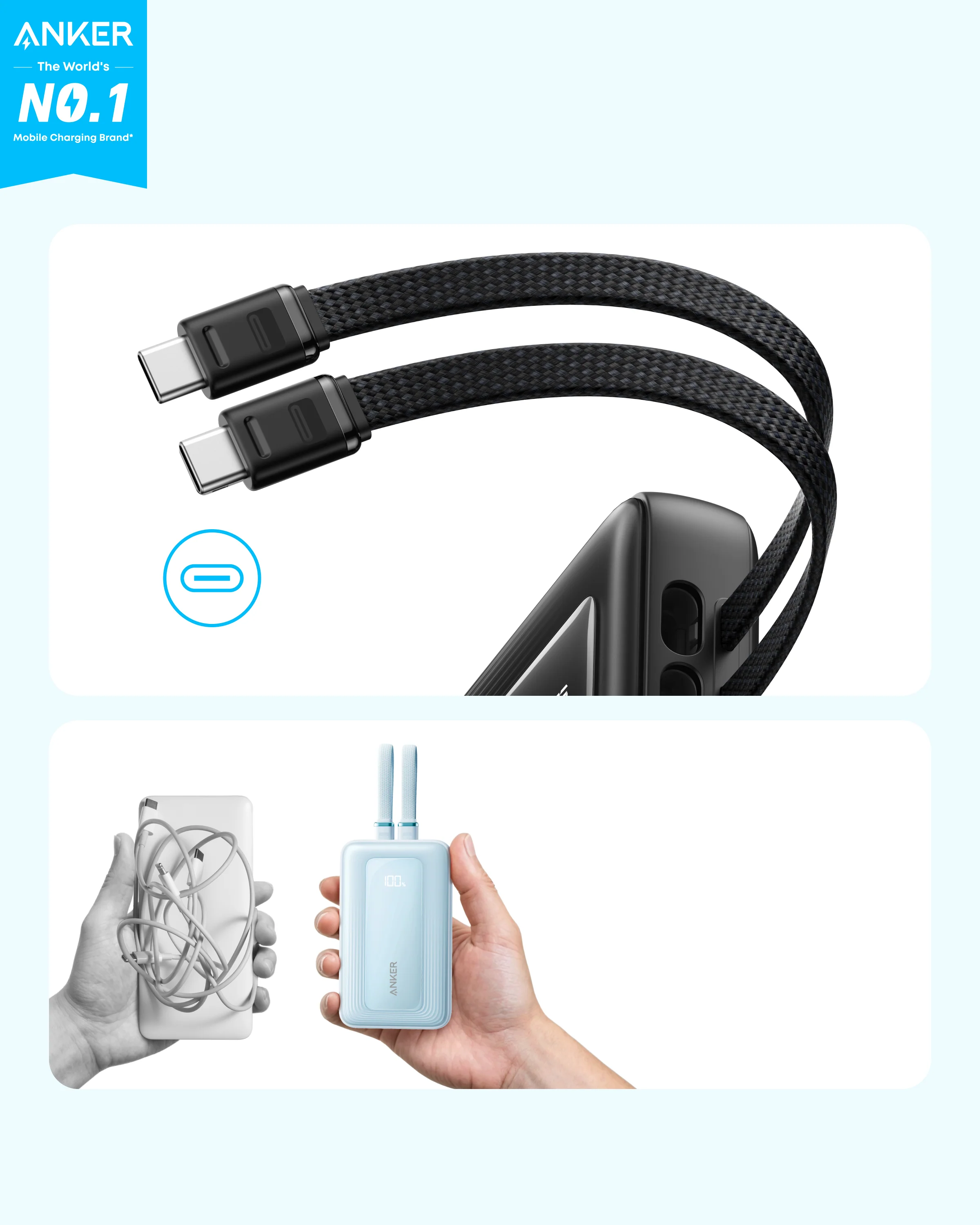 باور بنك أنكر زولو 10,000 ملي أمبير ـ 35 واط مع كابلين USB-C مدمج ، أسود | A110LH12 باور بنك أنكر زولو 10,000 ملي أمبير ـ 35 واط مع كابلين USB-C مدمج ، أسود | A110LH12