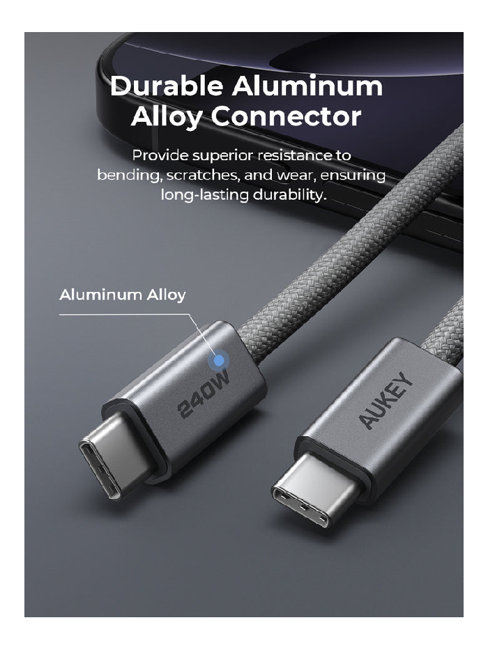 أوكي سيركلت بلينك كابل USB-C إلى USB-C بقدرة 240 واط بطول 1 متر - أسود | CB-DCC241 أوكي سيركلت بلينك كابل USB-C إلى USB-C بقدرة 240 واط بطول 1 متر - أسود | CB-DCC241