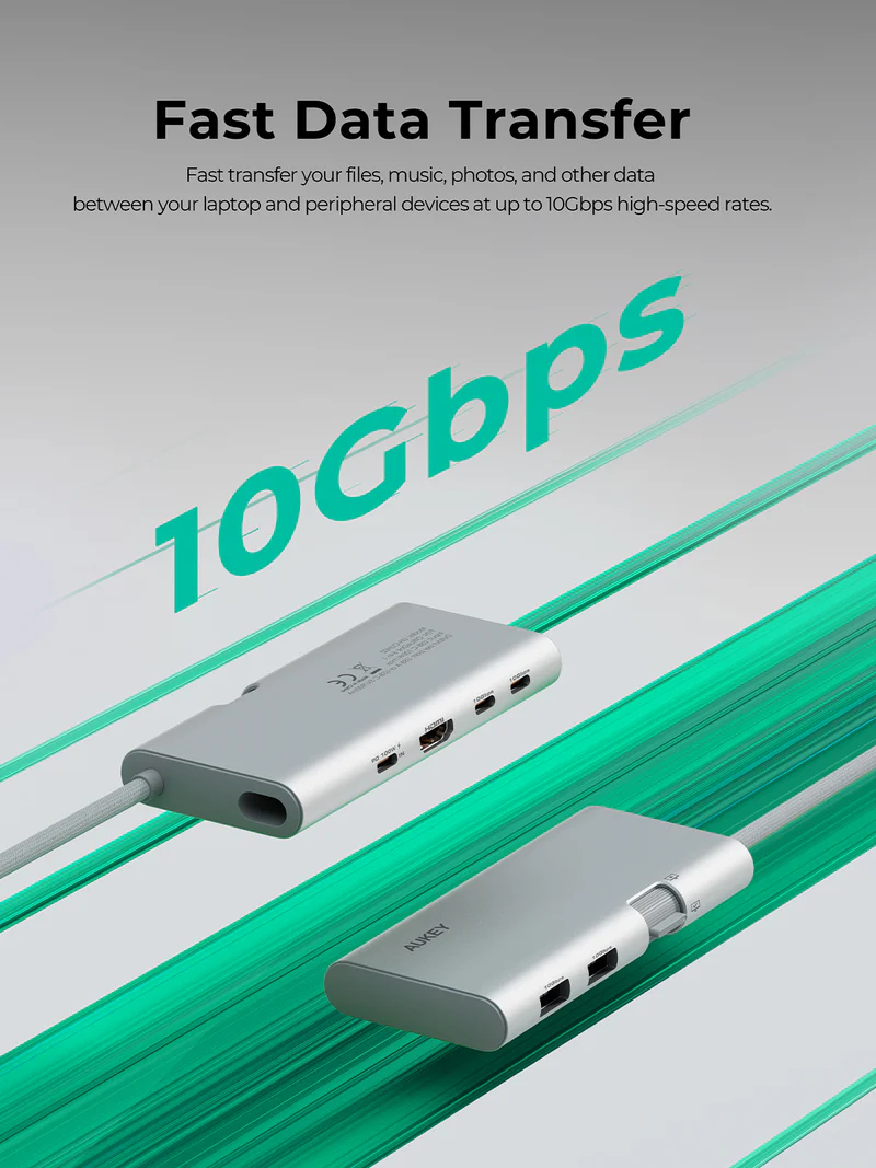 أوكي أوفيس دوك موزع USB-C ‏6 في 1 - رمادي | UH-CUH02