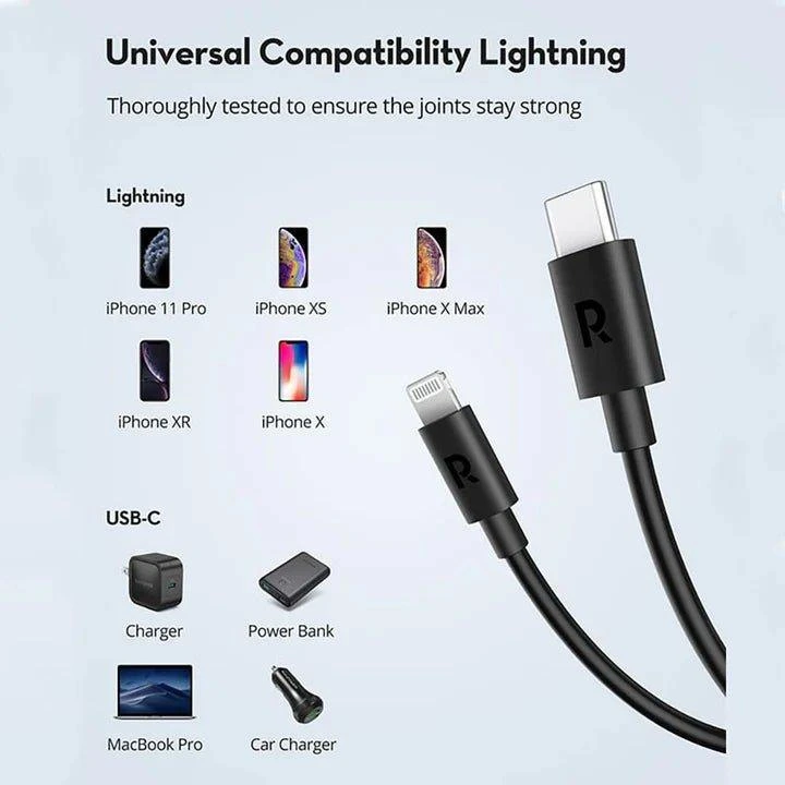 RavPower Type-C to Lightning Cable 3m TPE - Black | RP-CB1034