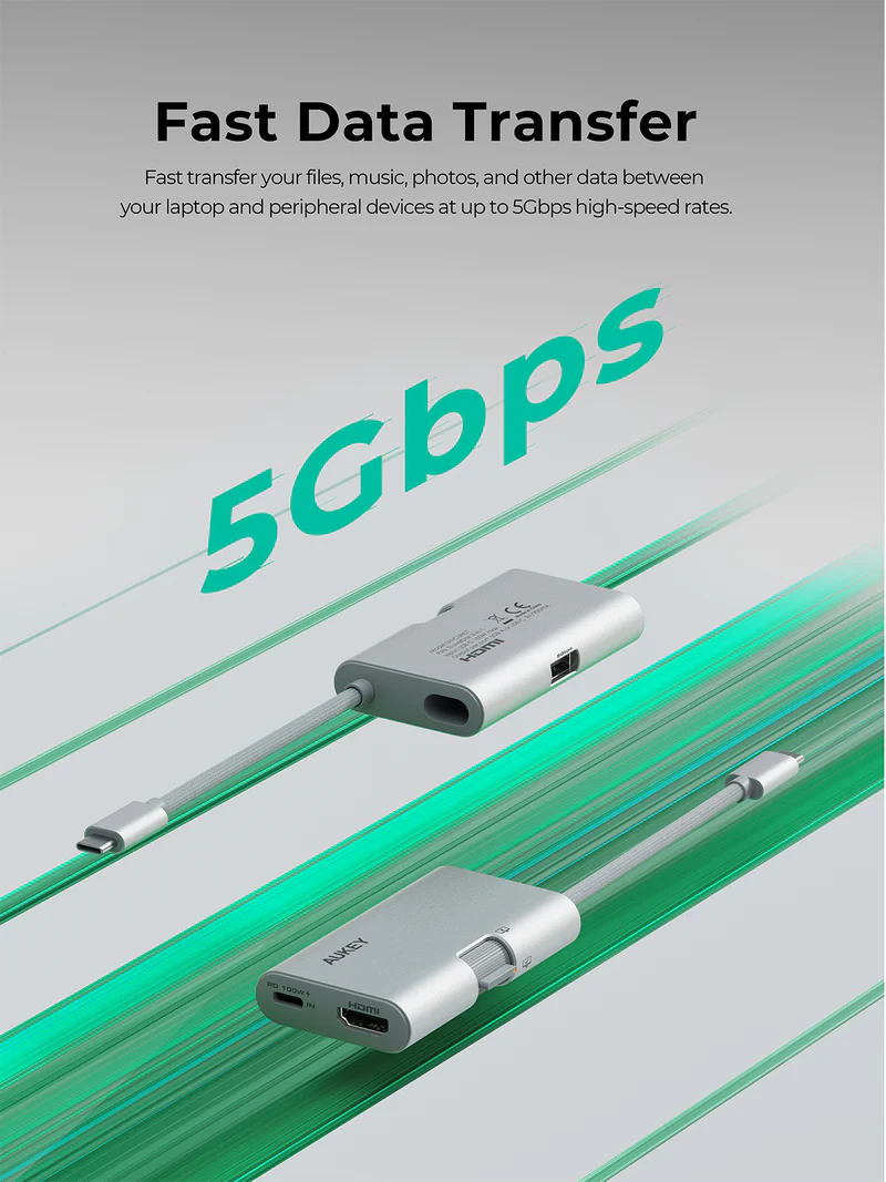 أوكي ترافل دوك موزع USB-C 3 في 1 - رمادي | UH-CUH01 أوكي ترافل دوك موزع USB-C 3 في 1 - رمادي | UH-CUH01