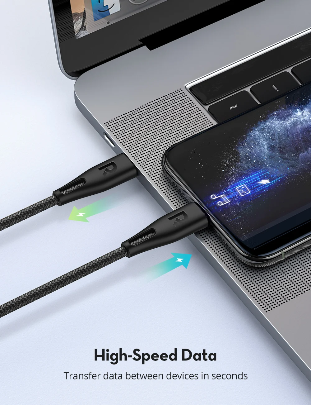 RavPower USB-C To Lightning Connector Data Cable, 1.2 Meter, Black - RP-CB1017