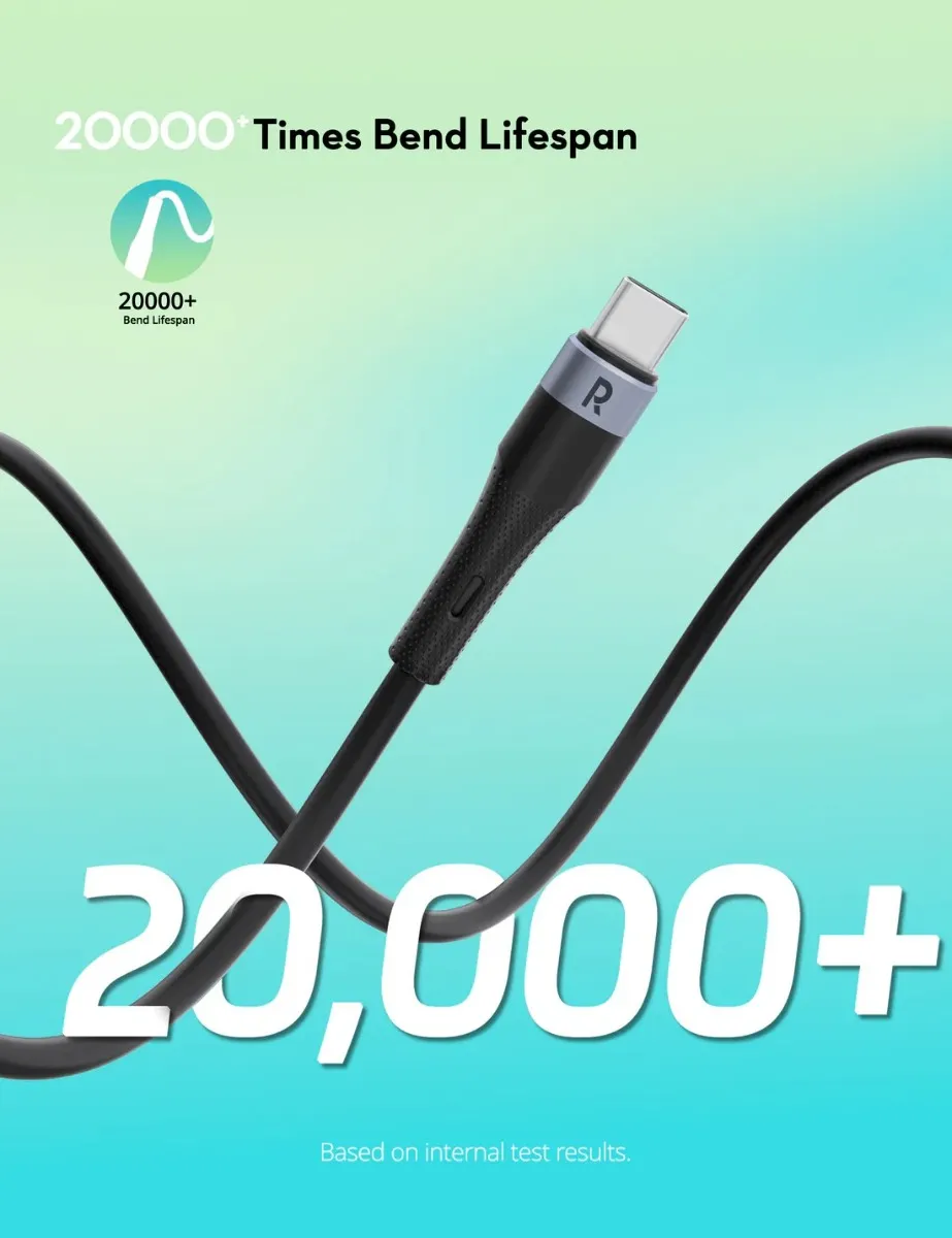 راف باور كابل USB-C to USB-C بقدرة 60 واط - أسود | RP-CB1038