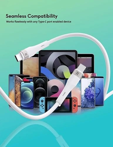 راف باور كابل USB-C to USB-C بقدرة 60 واط - أبيض | RP-CB1038